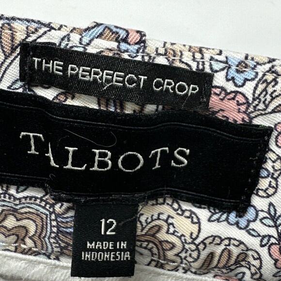 Talbots Pants Womens 12 The Perfect Crop Paisley Taupe Pink Blue + Pockets - Picture 2 of 9